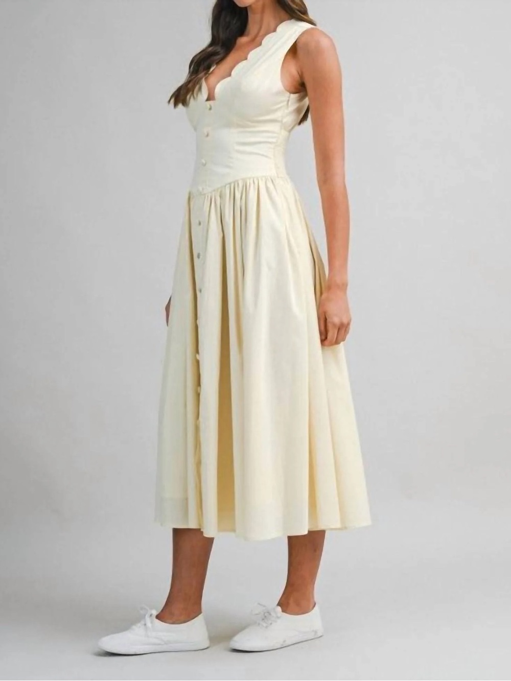 NWT Mable Serena dress in off white scalloped v-neck - Picture 3 of 12